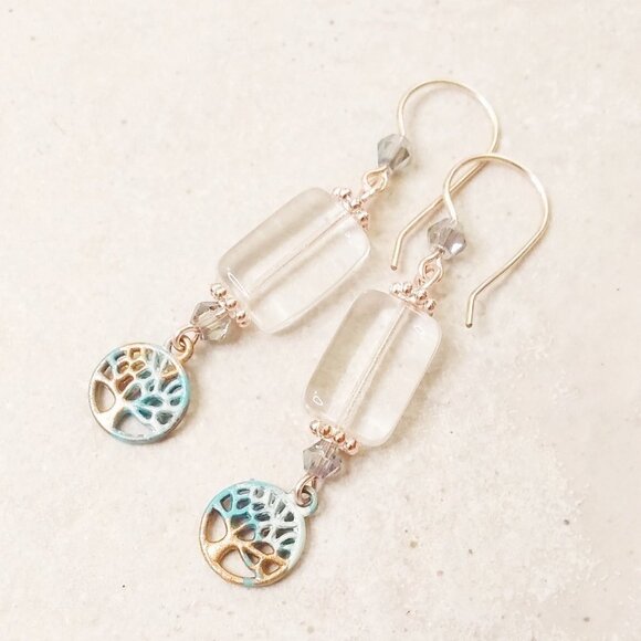 Hand Painted! Tree of Life Dangle Earrings! Rose Gold EarWires! Casual Boho Chic - Picture 4 of 8